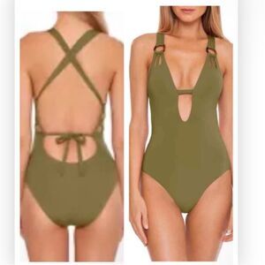BECCA Color Code  Plunge One-Piece Seaweed L NWT